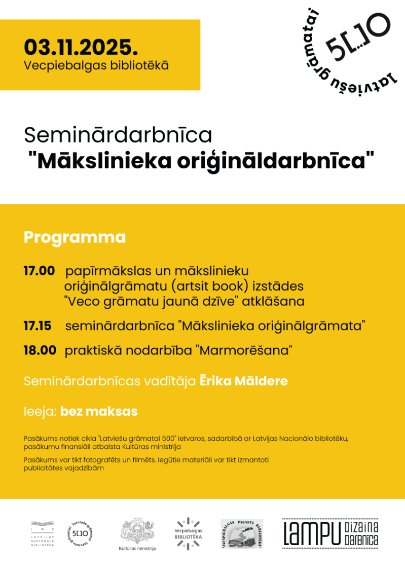 Vecpiebalgā notiks seminārdarbnīca "Mākslinieka oriģinālgrāmata"